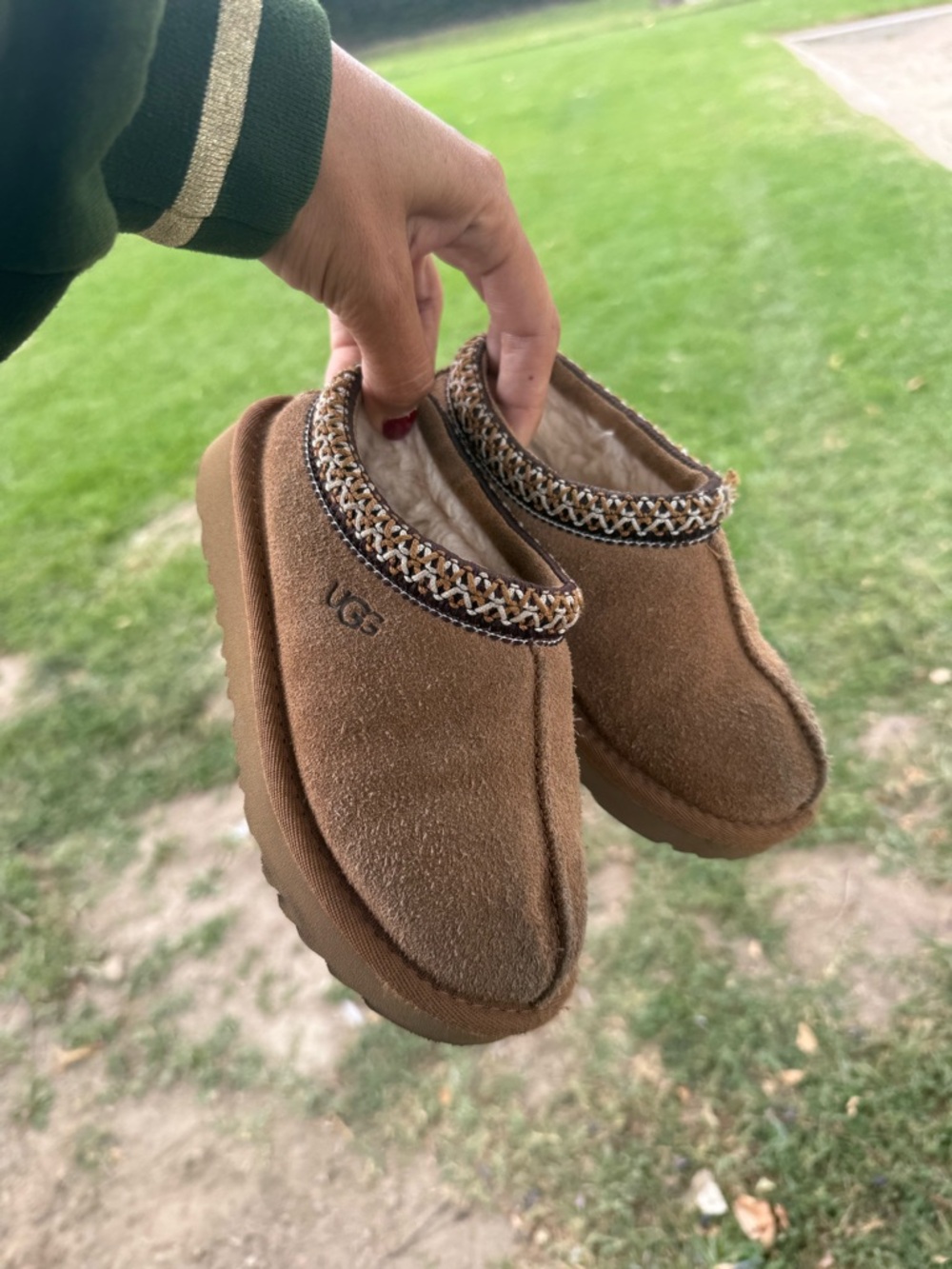 UGG Chestnut Suede Slip-On Shearling Mules